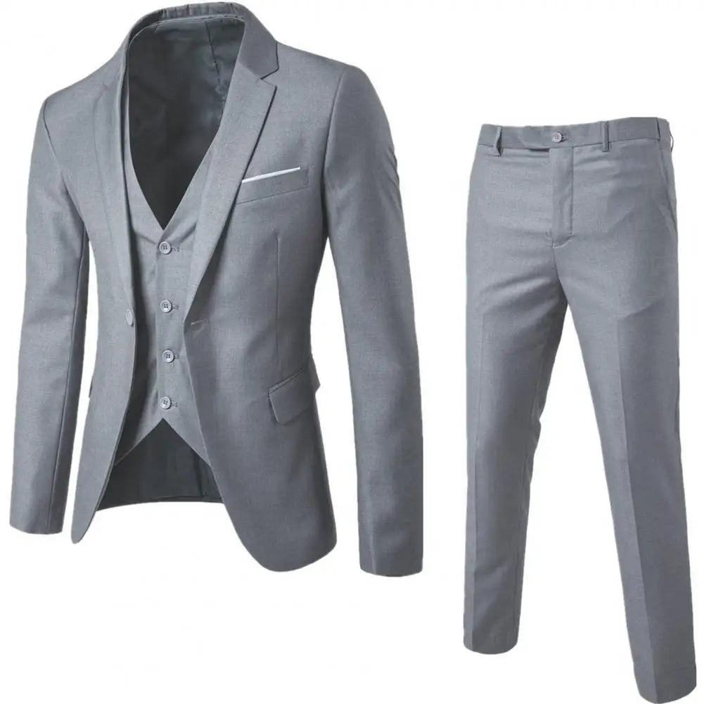 Solid Color Slim Fit Turn down Collar Anti wrinkle Groom Wedding Suit