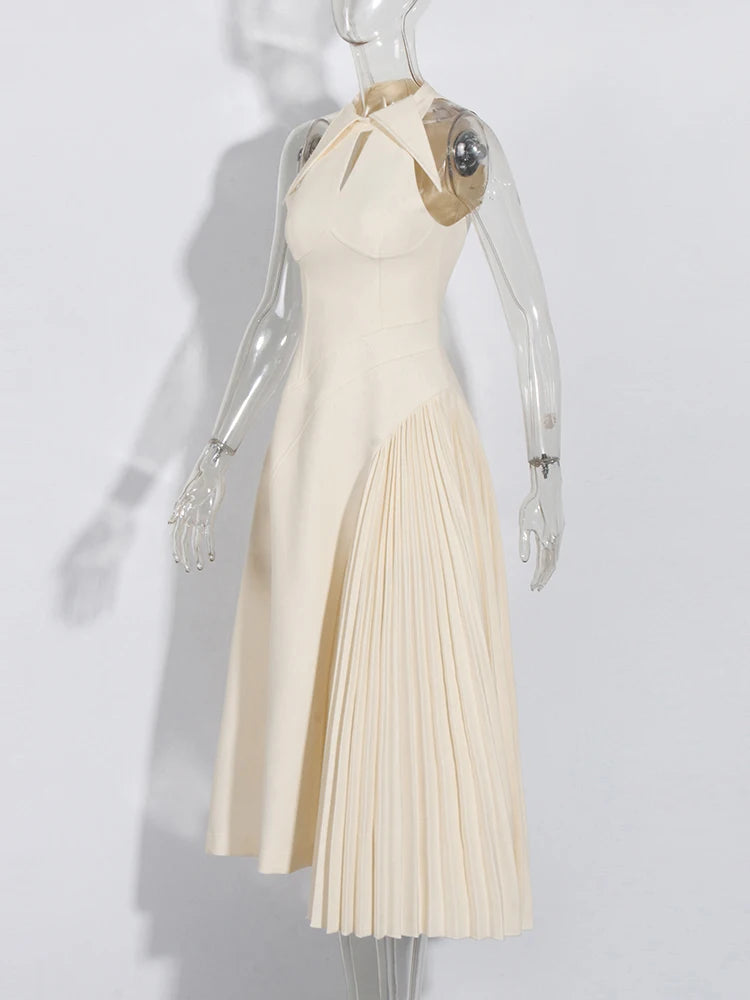 Solid Hollow Out A Line Dress