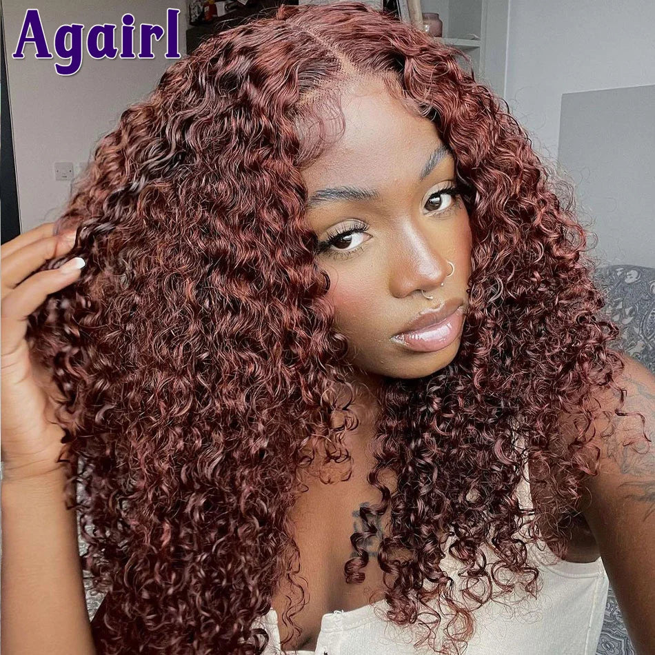 Orange Brown 13x6 Deep Curly Short Bob Human Hair Wigs