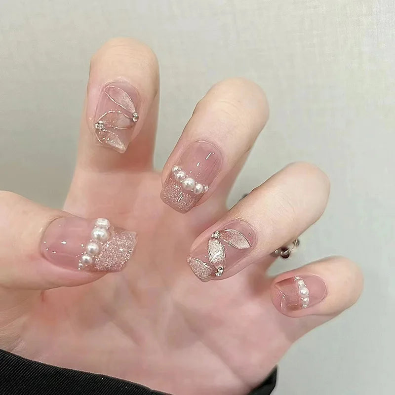 24Pcs Pink Ballet Fake Nails