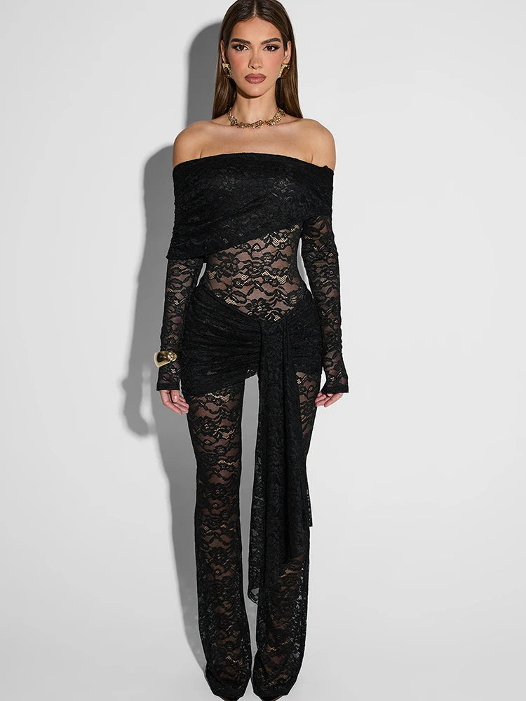 Sexy Off Shoulder See Through LaceJumpsuit