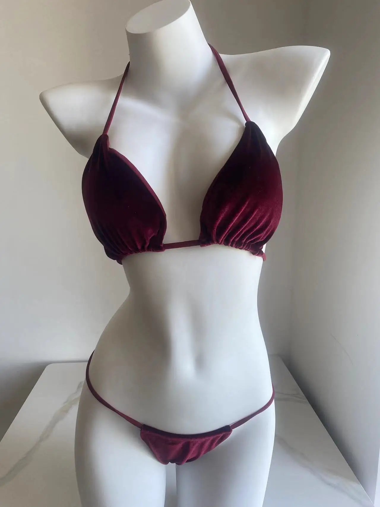 Velvet Triangle Bikini Thong Set