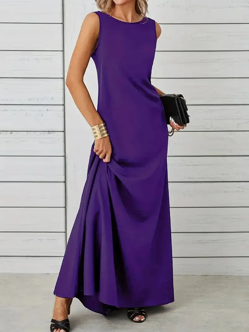 2026 Summer Elegant  Fashion Solid Sleeveless O-neck Slim Maxi Dress