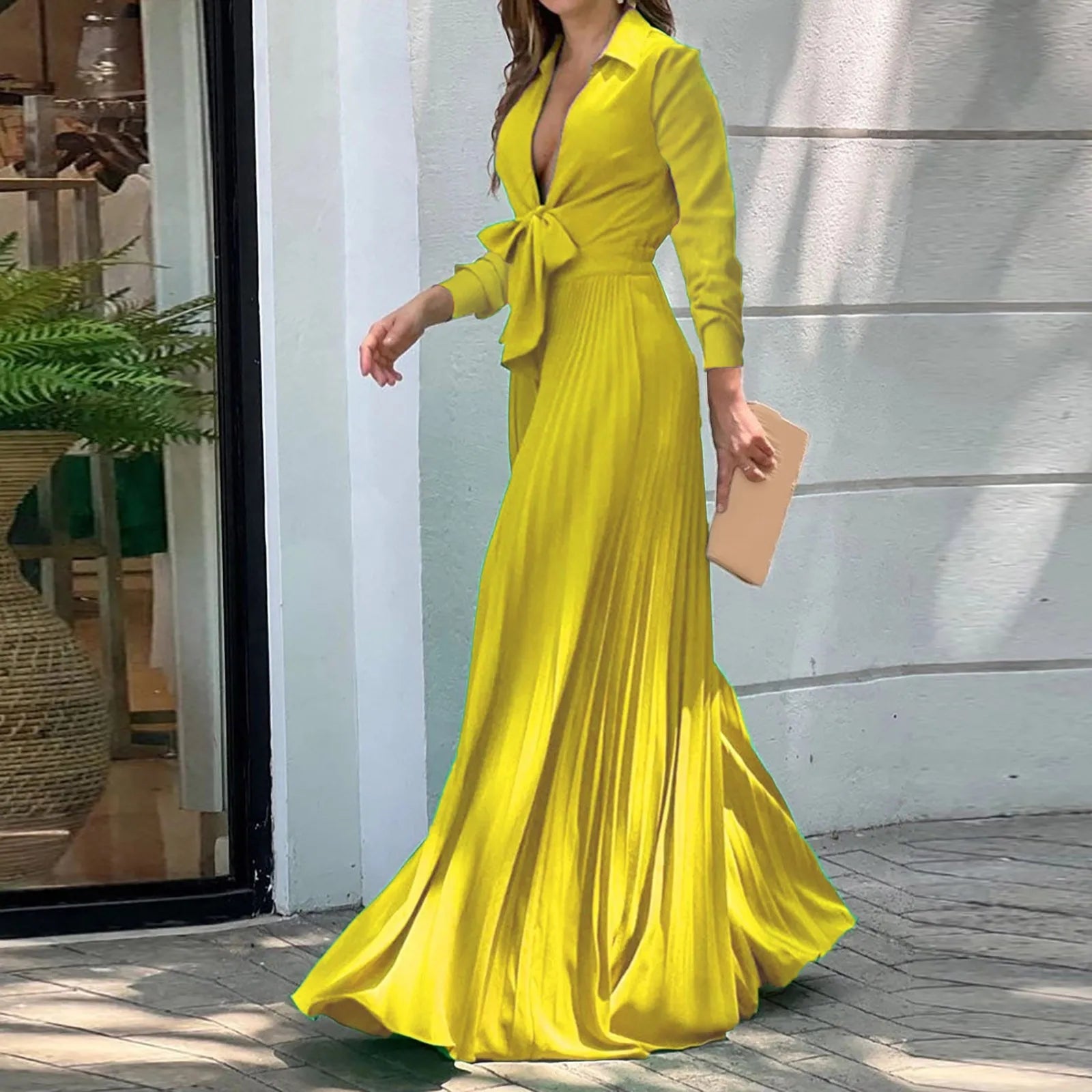 High Waist  Long Sleeve  Deep V Neck Light Luxury Jumpsuits