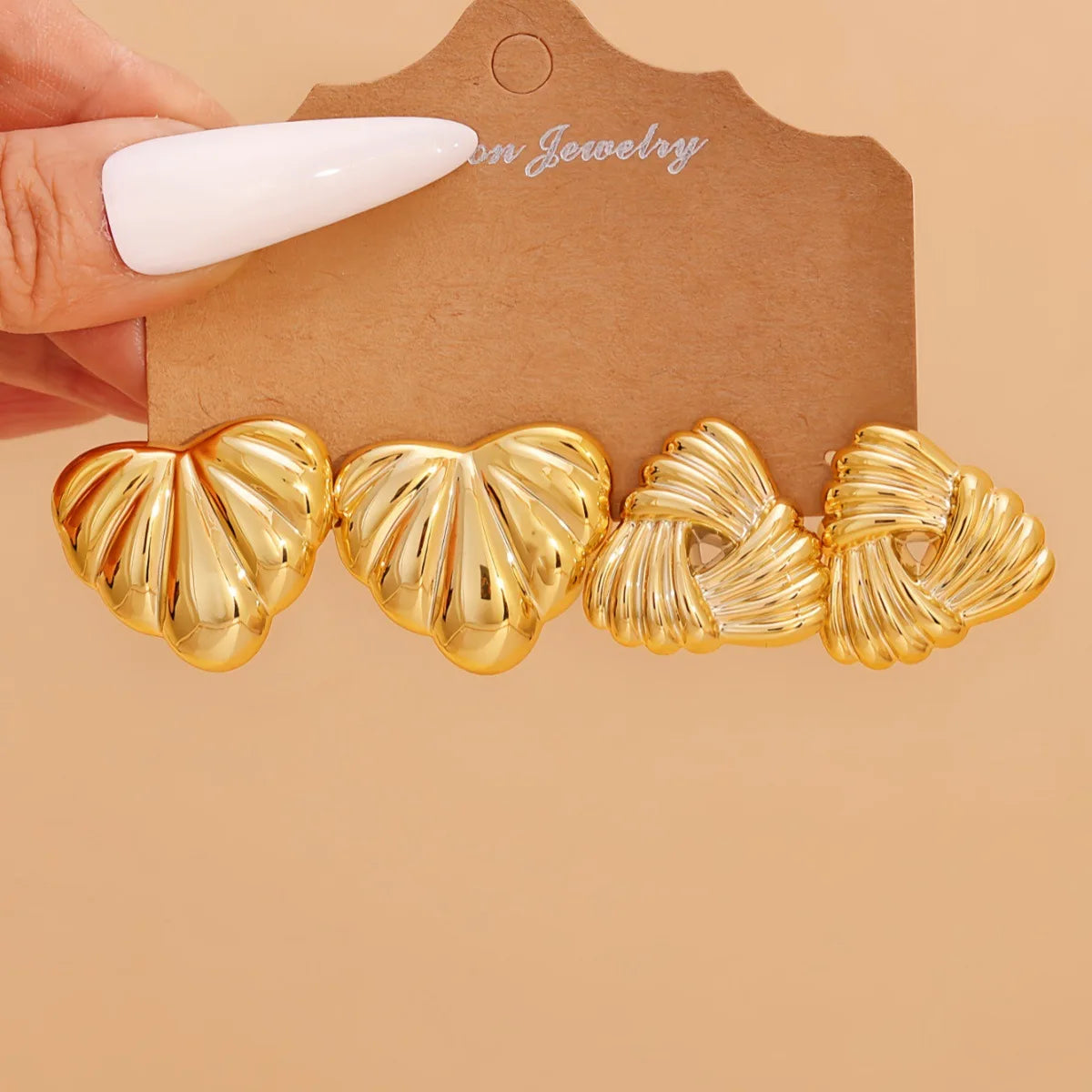 9-Pair Golden Resin Earrings Set – Starfish, Seashell &amp; Textured C-Shape Collection