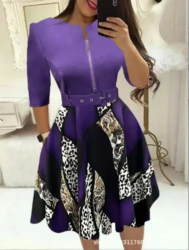 Autumn and Winter Elegant Waist Wrapped Mid Long Sleeve Solid V-Neck Fashion Dresses