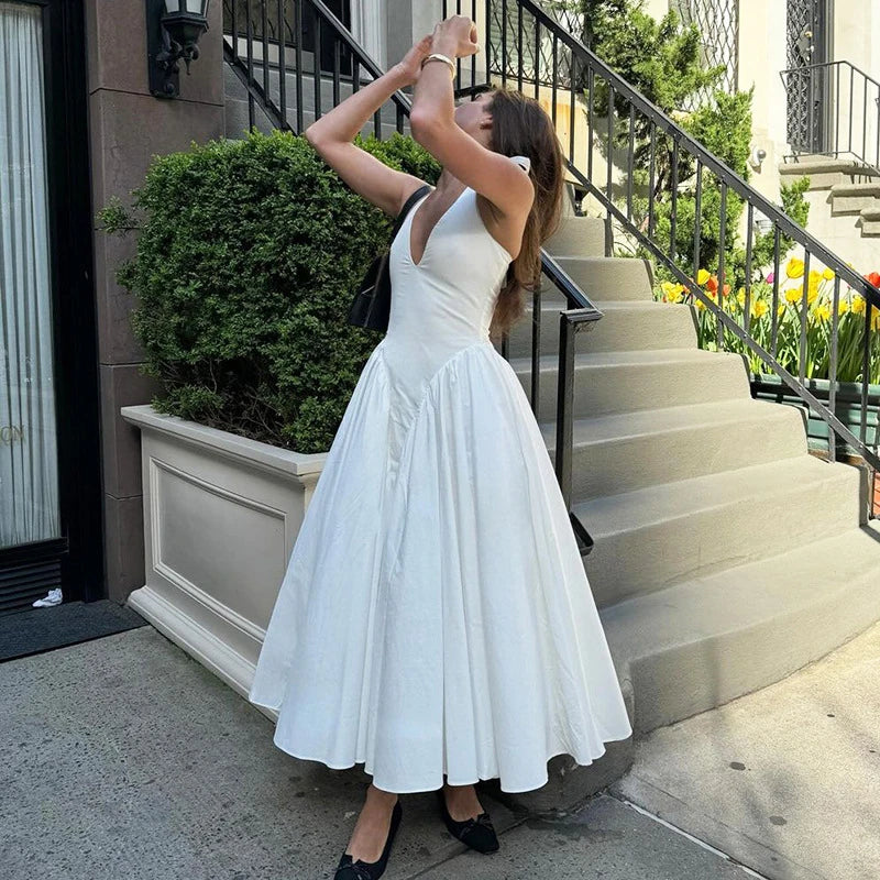 Summer Backless Deep V Spliced Long Dress