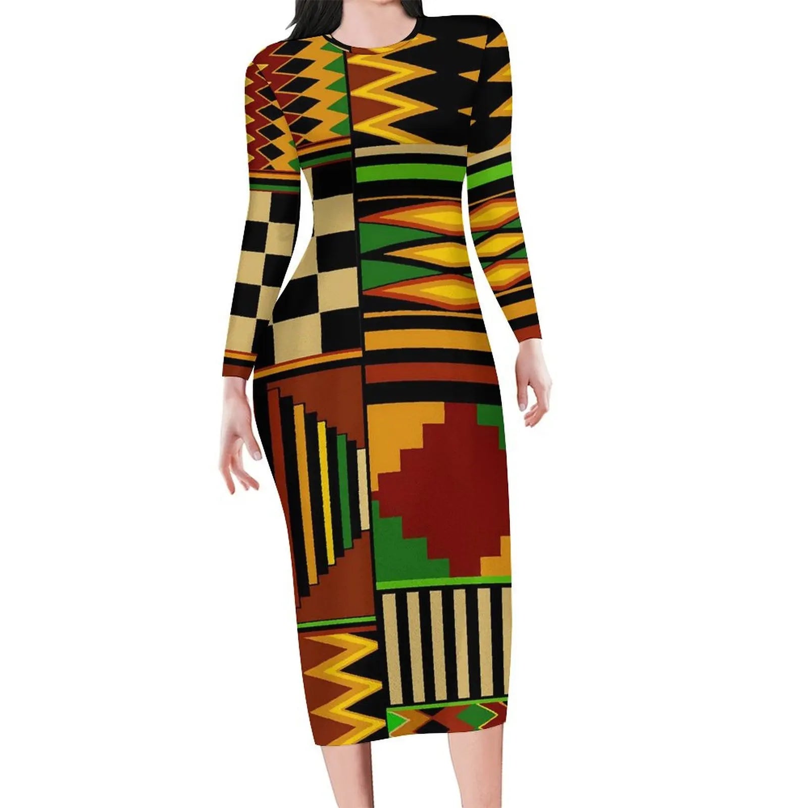 Autumn Long Sleeve African Ethnic Print Bodycon Dress