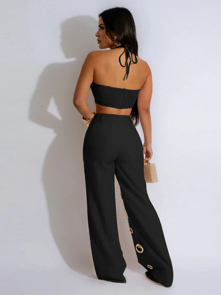 Two Piece Club Set – Cutout Crop Top & Matching Pants for Summer Nights