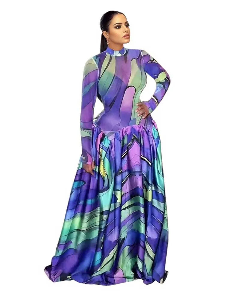 Spring & Summer Elegant Abstract Print Maxi Dress