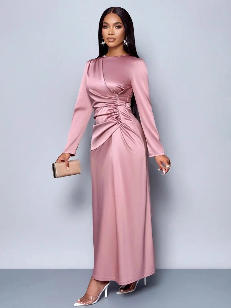 New 2026 Model Solid Color High End Satin Dress