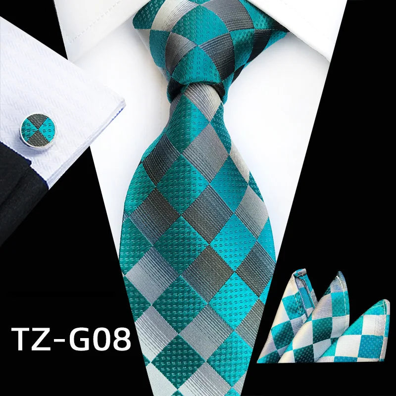 Orange Novelty Ties Plaid Flower Design Wedding Necktie Hanky Cufflinks