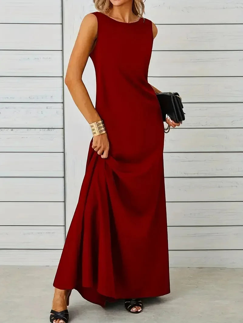 2026 Summer Elegant  Fashion Solid Sleeveless O-neck Slim Maxi Dress