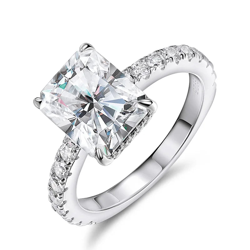 Emerald/Radiant Cut Real Full Moissanite Ring for Women