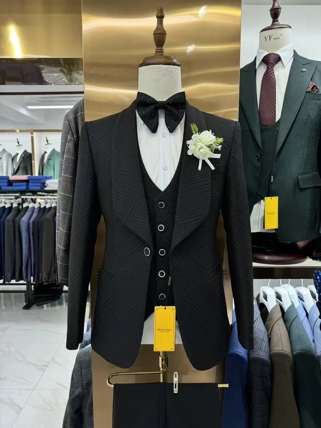 3 Pieces High Quality Wedding Suit Set for Groom One Button Shawl Neck Blazer Jacket Vest Pants