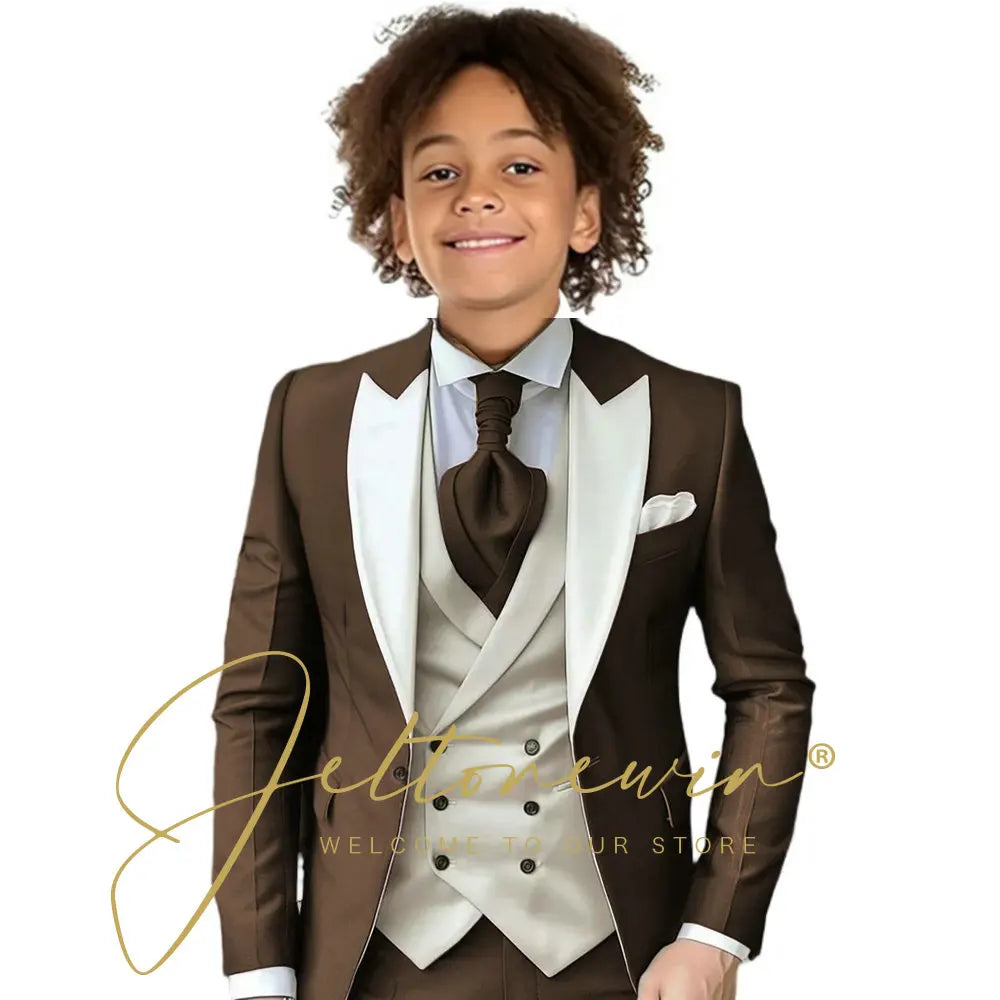 Kids Formal Wedding Suit – Jacket, Pants & Ivory Vest Tuxedo Set