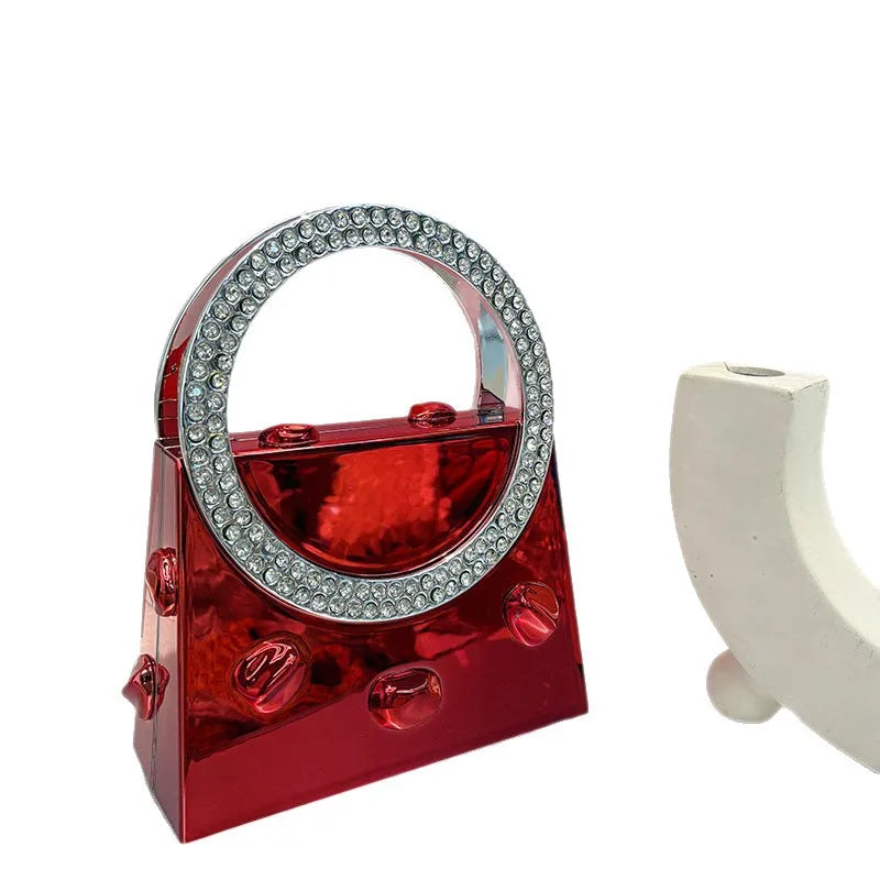 Candy Color Acrylic  Round Handle Diamond Handbag