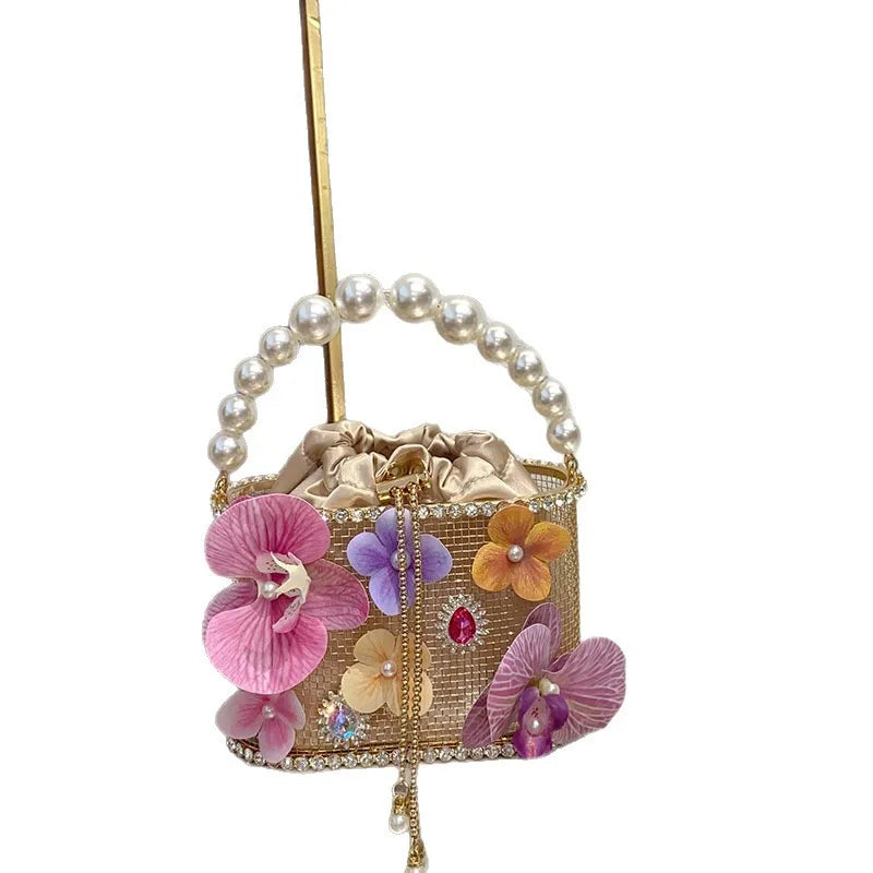 Metal Flower Beaded Handbag