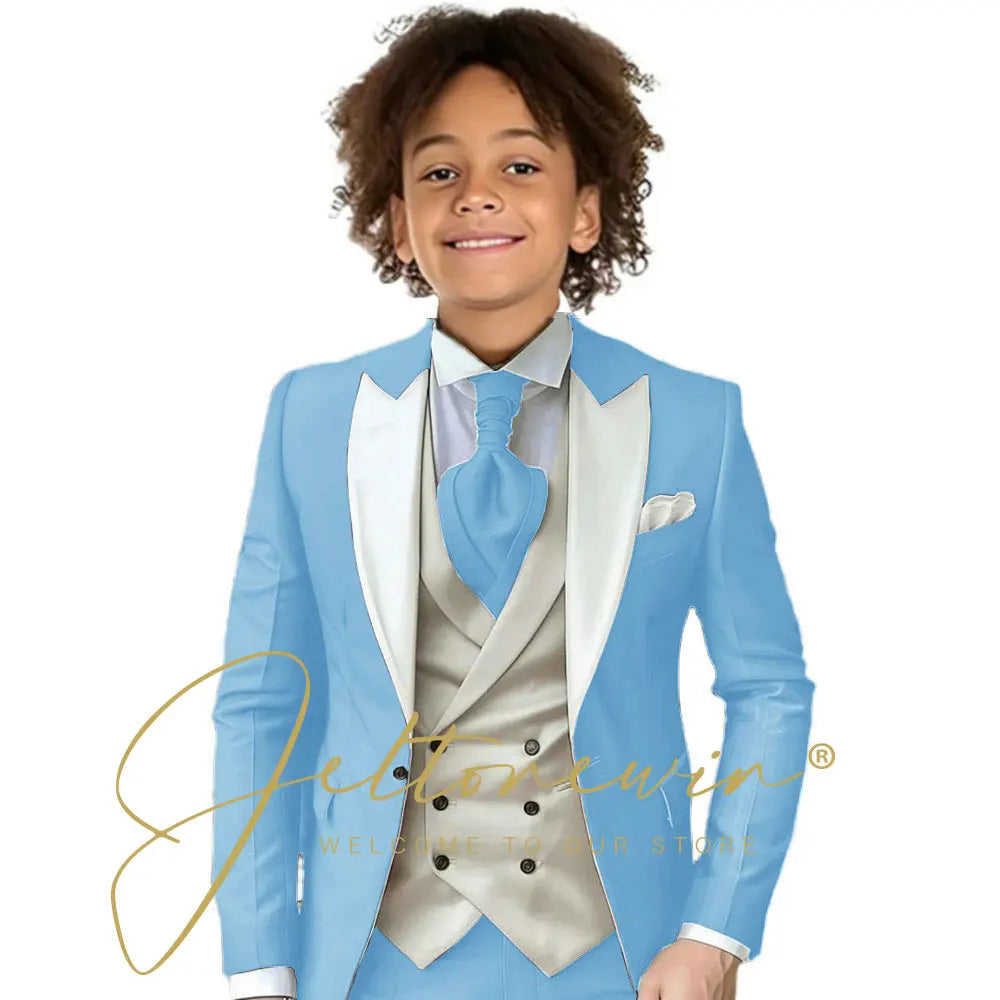 Kids Formal Wedding Suit – Jacket, Pants & Ivory Vest Tuxedo Set