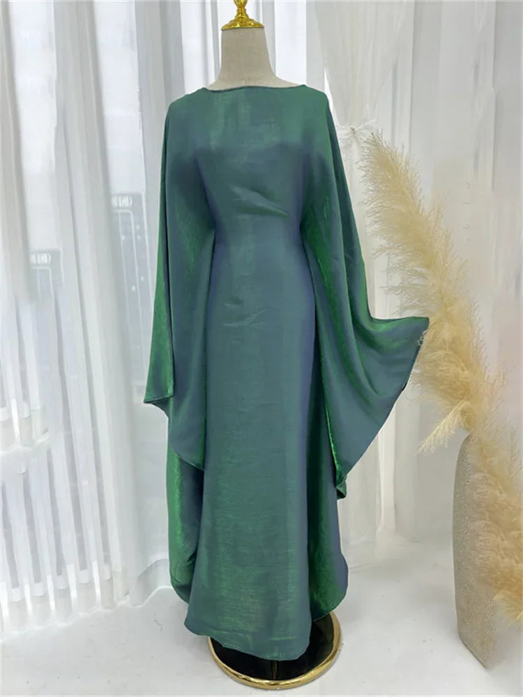 Autumn Loose Butterfly Batwing Long Sleeve Shiny Maxi Dress