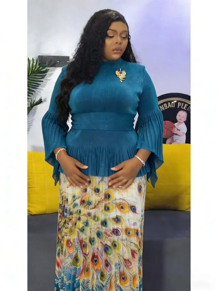 Miyaki Pleated Skirt Set – Plus Size, High-Stretch Two-Piece Outfit for Effortless Everyday Elegance