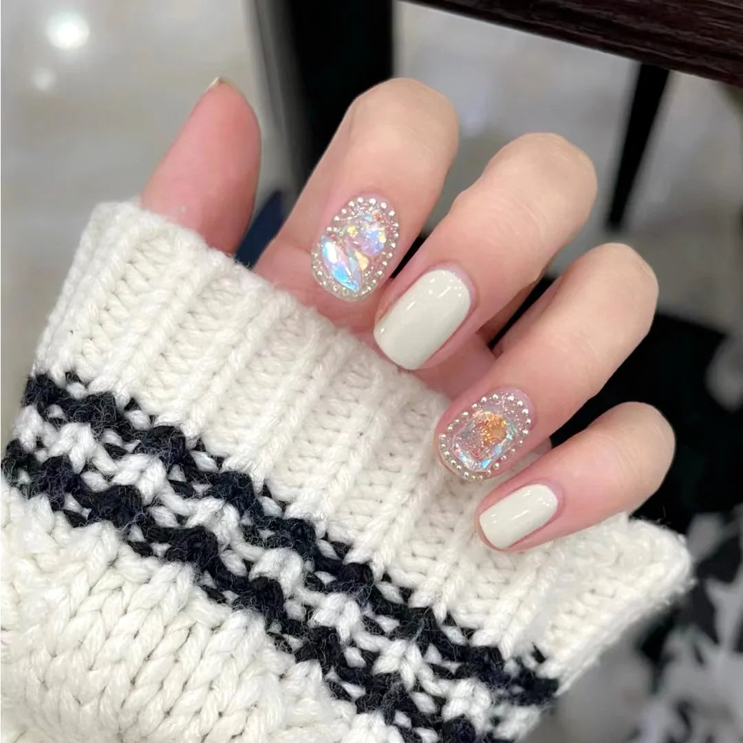 24Pcs/Box Almond Round False Nails Detachable Stiletto Fake Nails