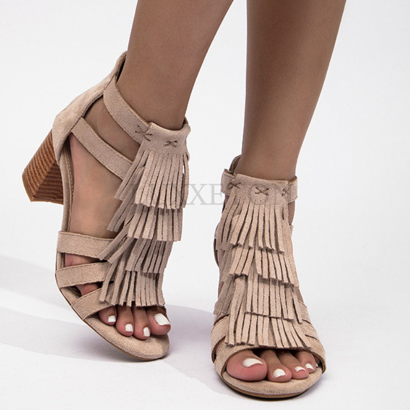 Solid Color Commute Fashion Rear Zipper Thick-heeled Sandals