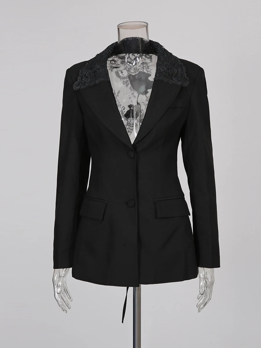 Solid Spliced Lace Sheer Sexy Jacket