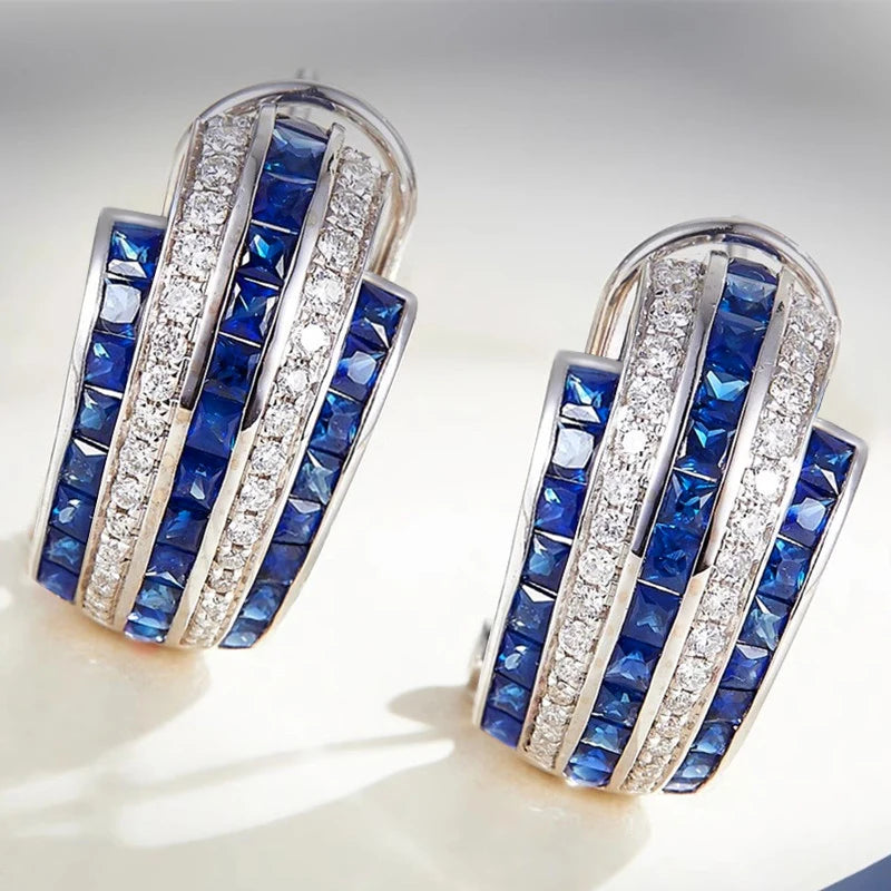 Blue & White CZ Hoop Earrings