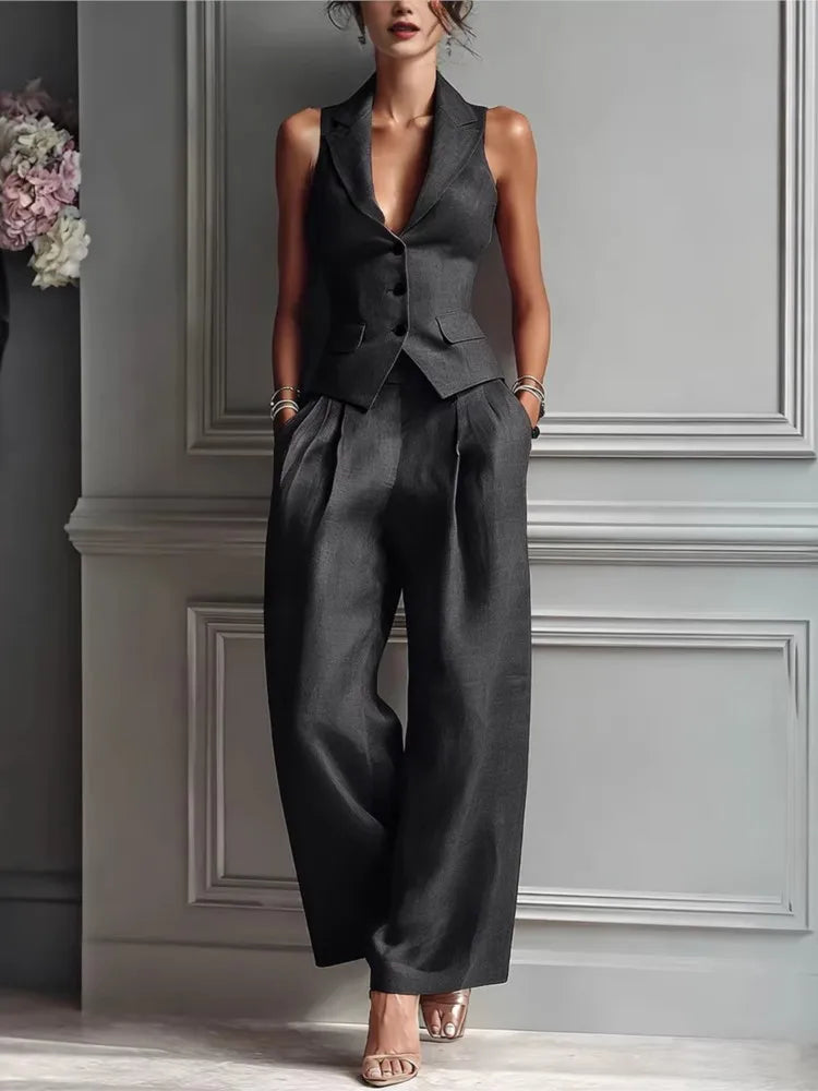 Summer Slim Vest & Trousers 2‑Piece Office Suit
