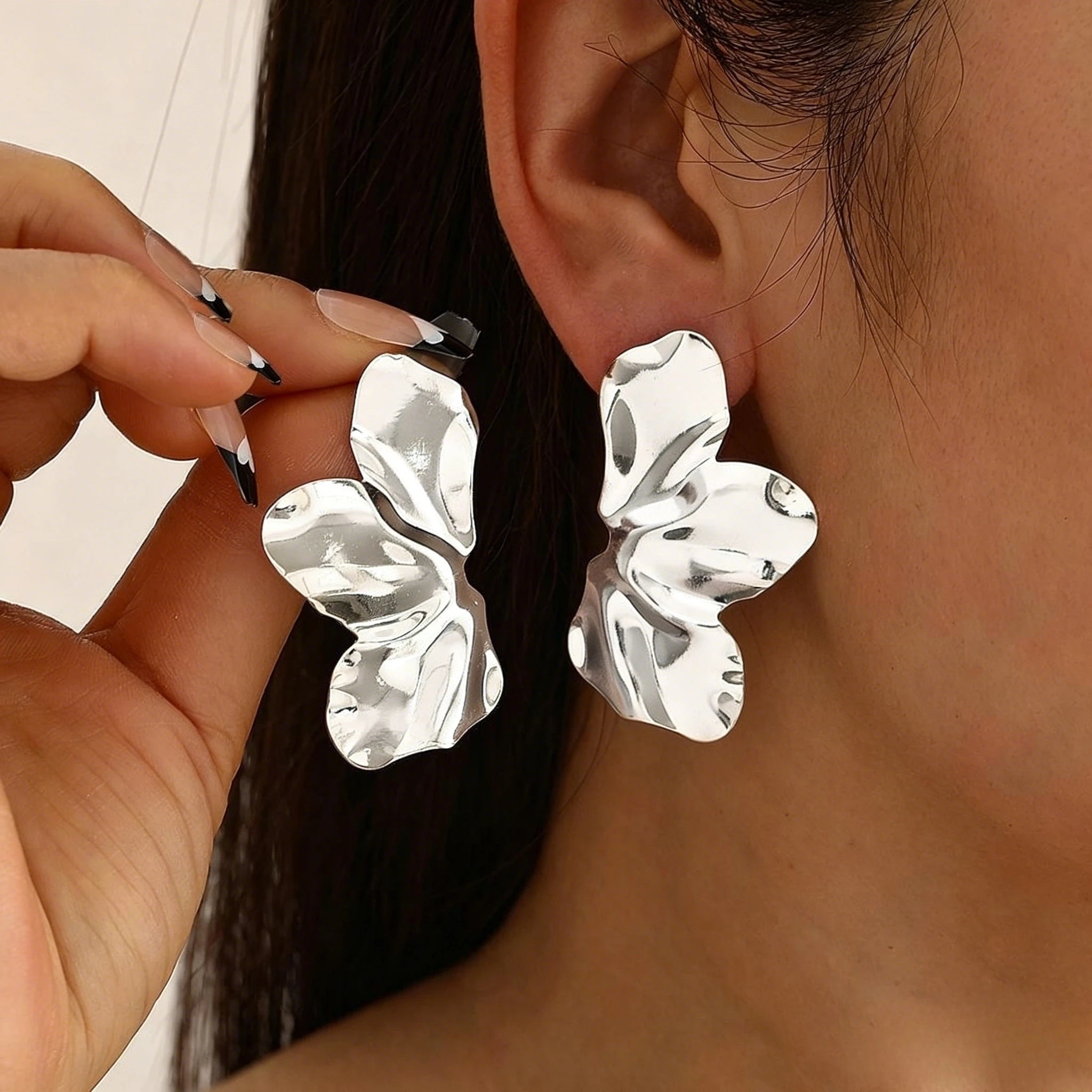 ✨ Trendy Gold Stainless Steel Irregular Flower Drop Earrings