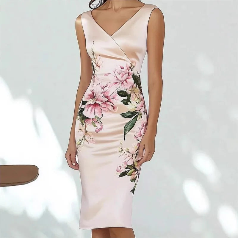 Summer Floral V-Neck Bodycon Dress