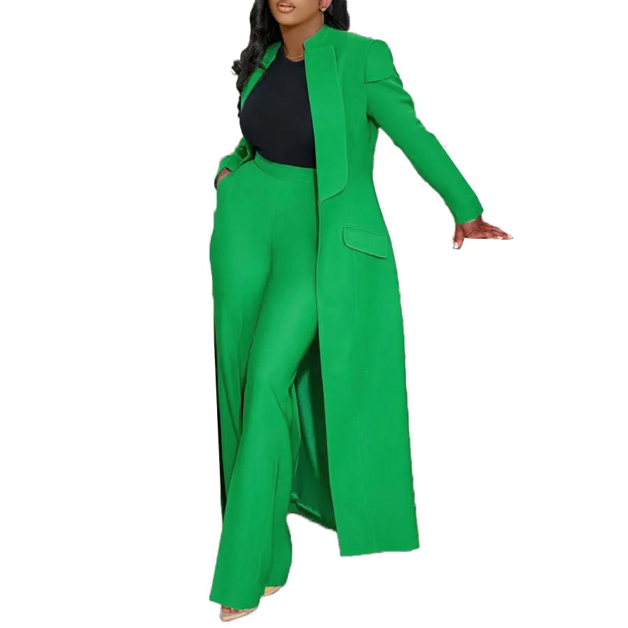 Full Sleeve X-Long Blazer Coat+ Long Pant Suit