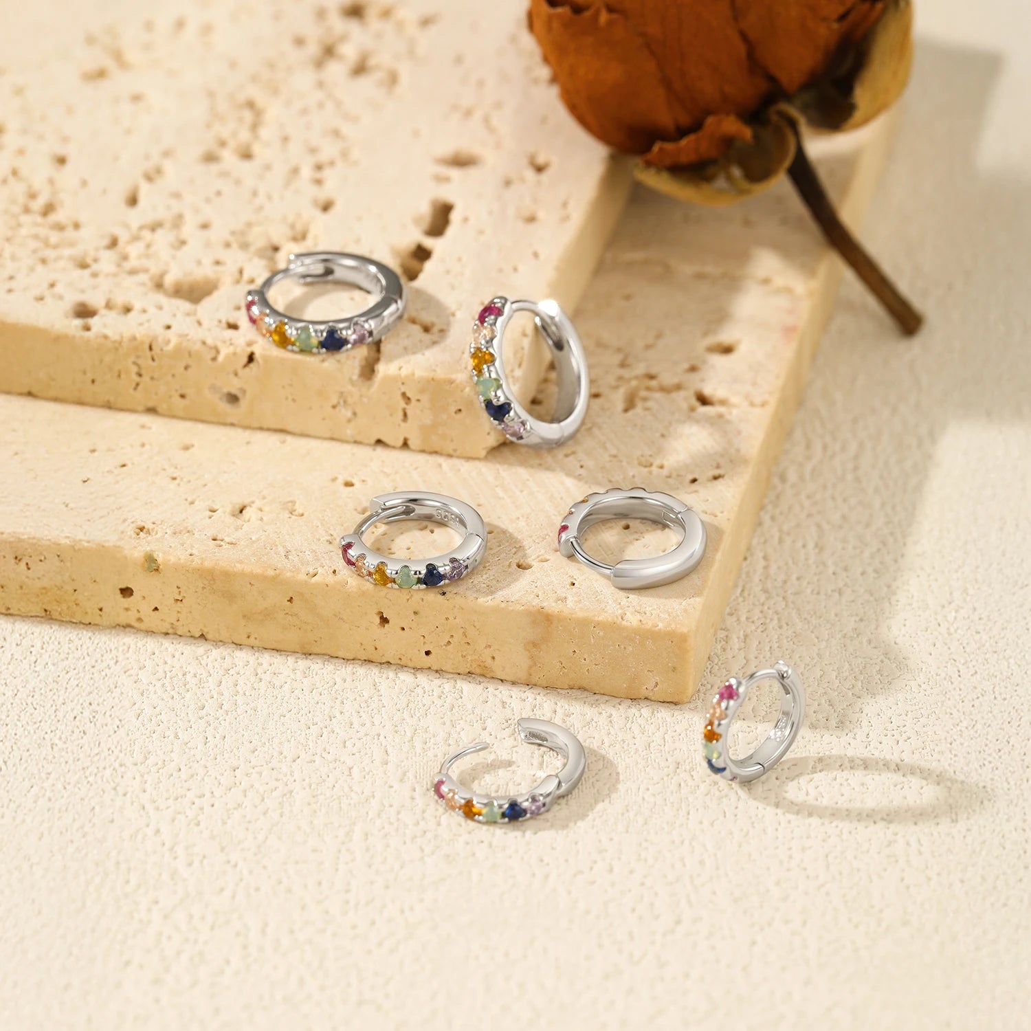 3 Sizes Colorful Ear Buckle 925 Sterling Silver Trendy Stackable Round Zirconia Hoop Earrings