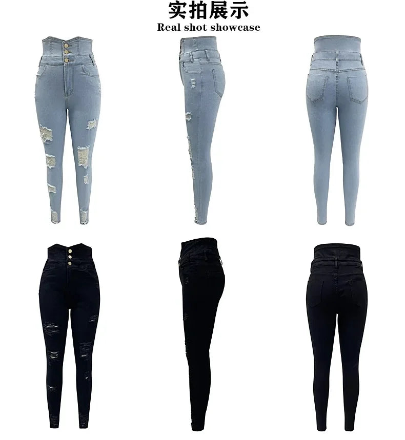 High Waist Casual Long Pant Sheath Denim Trousers