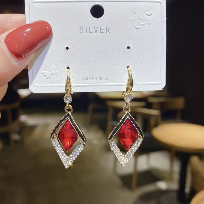 Trendy  Long Blue Crystal GeometryDangle Drop Earrings