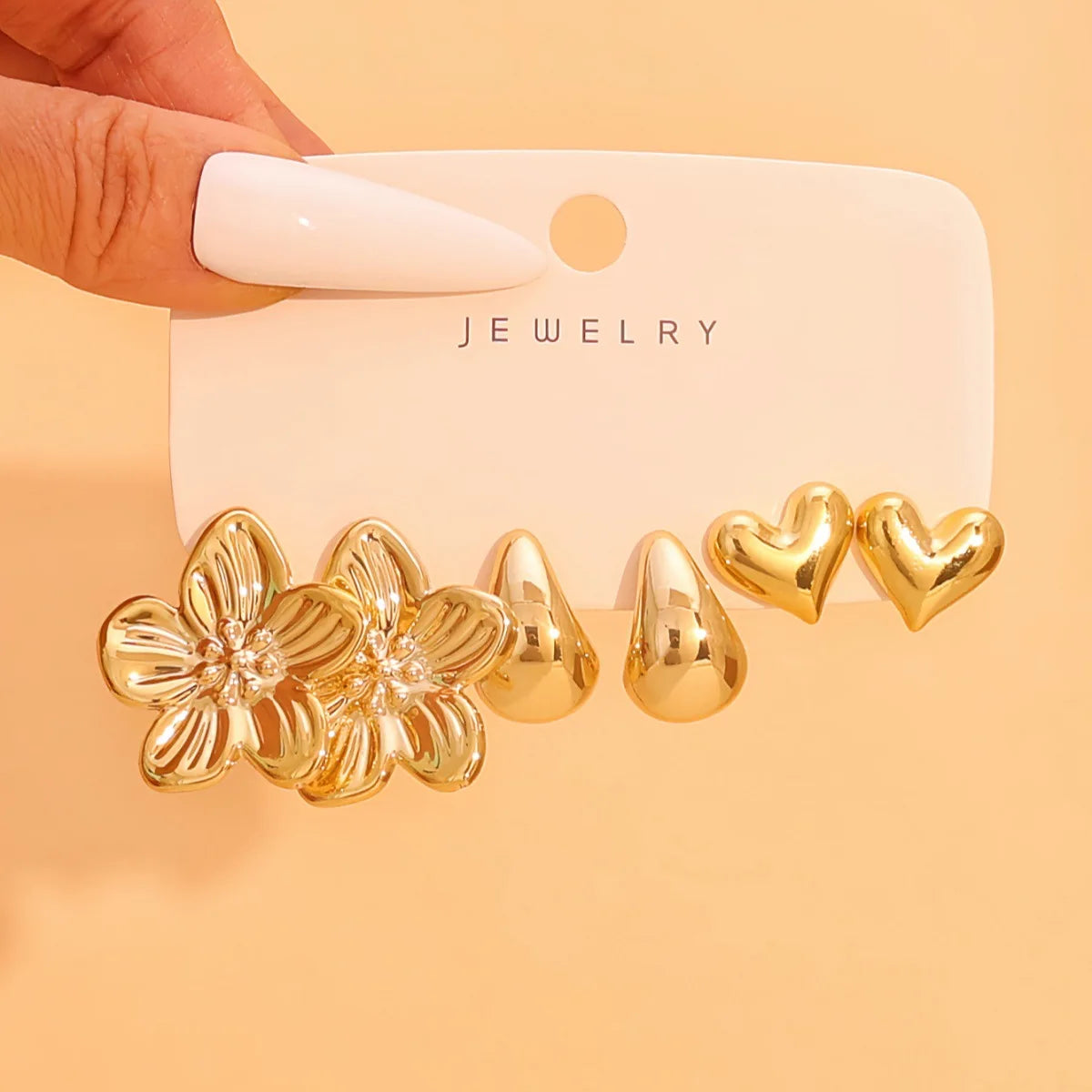 9-Pair Golden Resin Earrings Set – Starfish, Seashell &amp; Textured C-Shape Collection