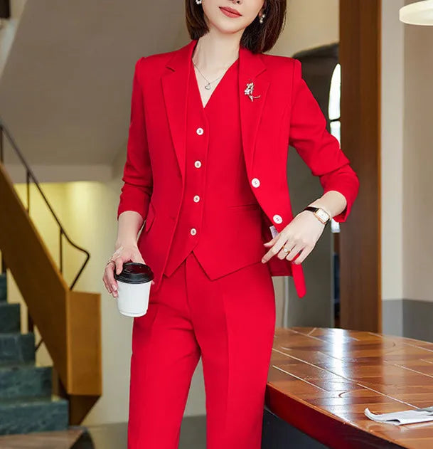 Office Lady 3‑Piece Waistcoat Pant Suit Set