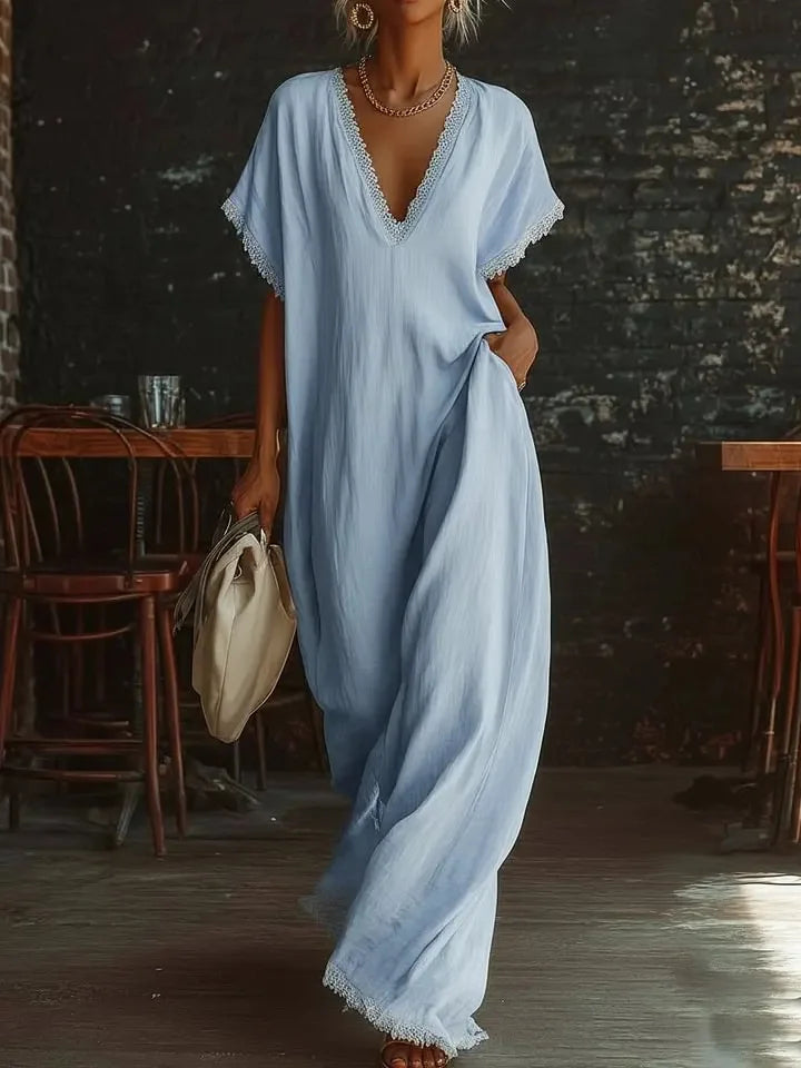 Women's Elegant Lace V‑Neck Maxi Dress