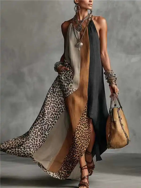 Women’s Boho Off-Shoulder Patchwork Maxi Dress