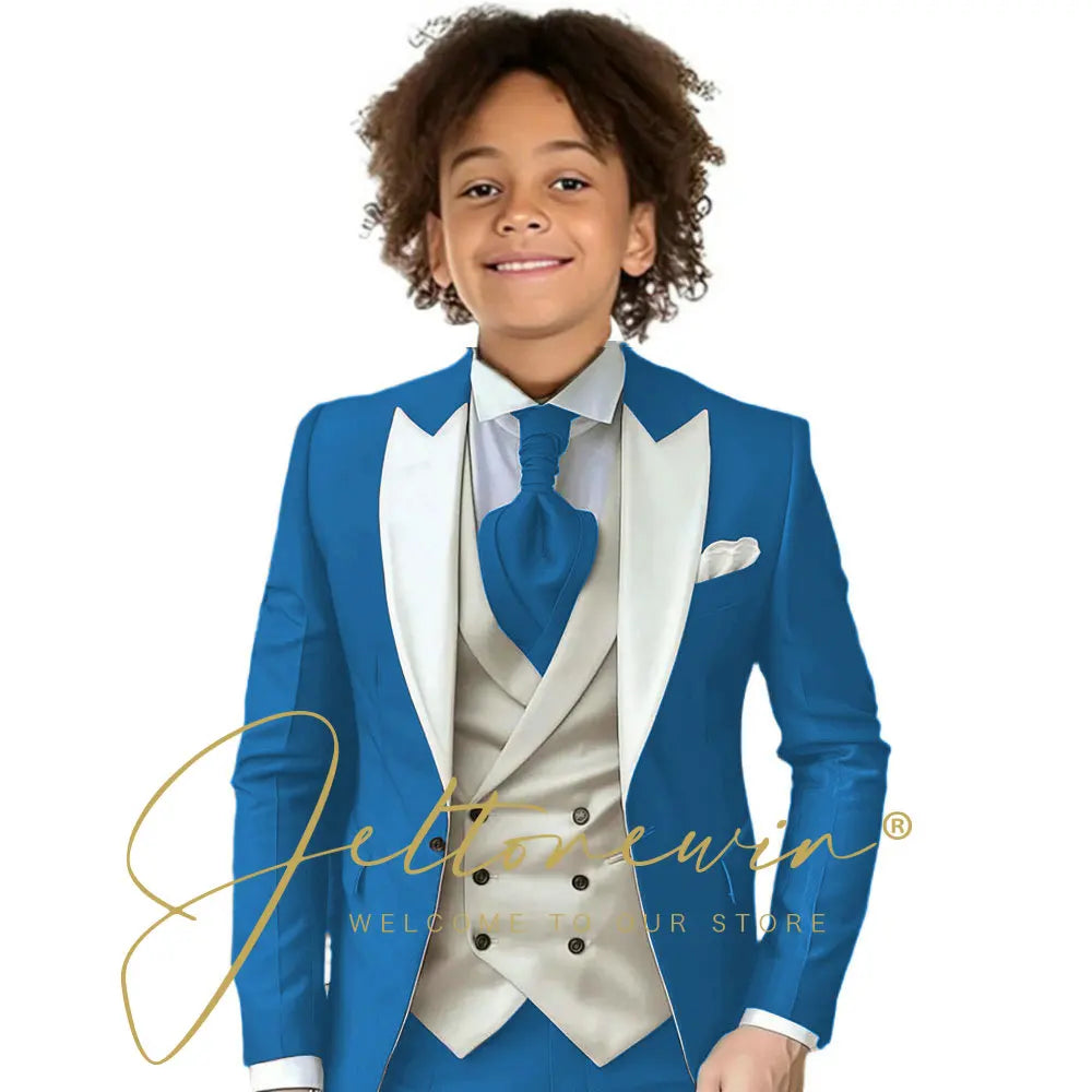 Kids Formal Wedding Suit – Jacket, Pants & Ivory Vest Tuxedo Set