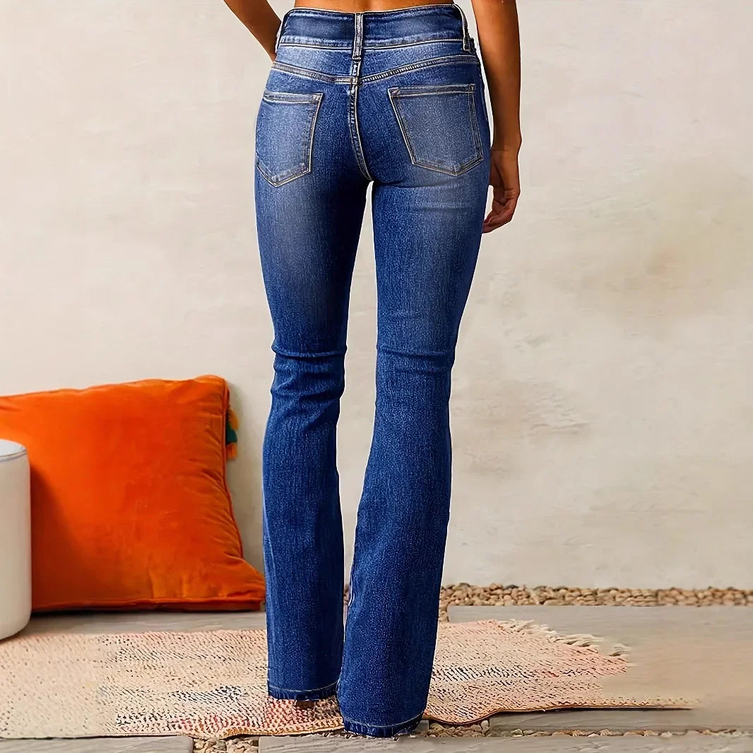 Elegant Vintage Button Pocket Straight Jeans