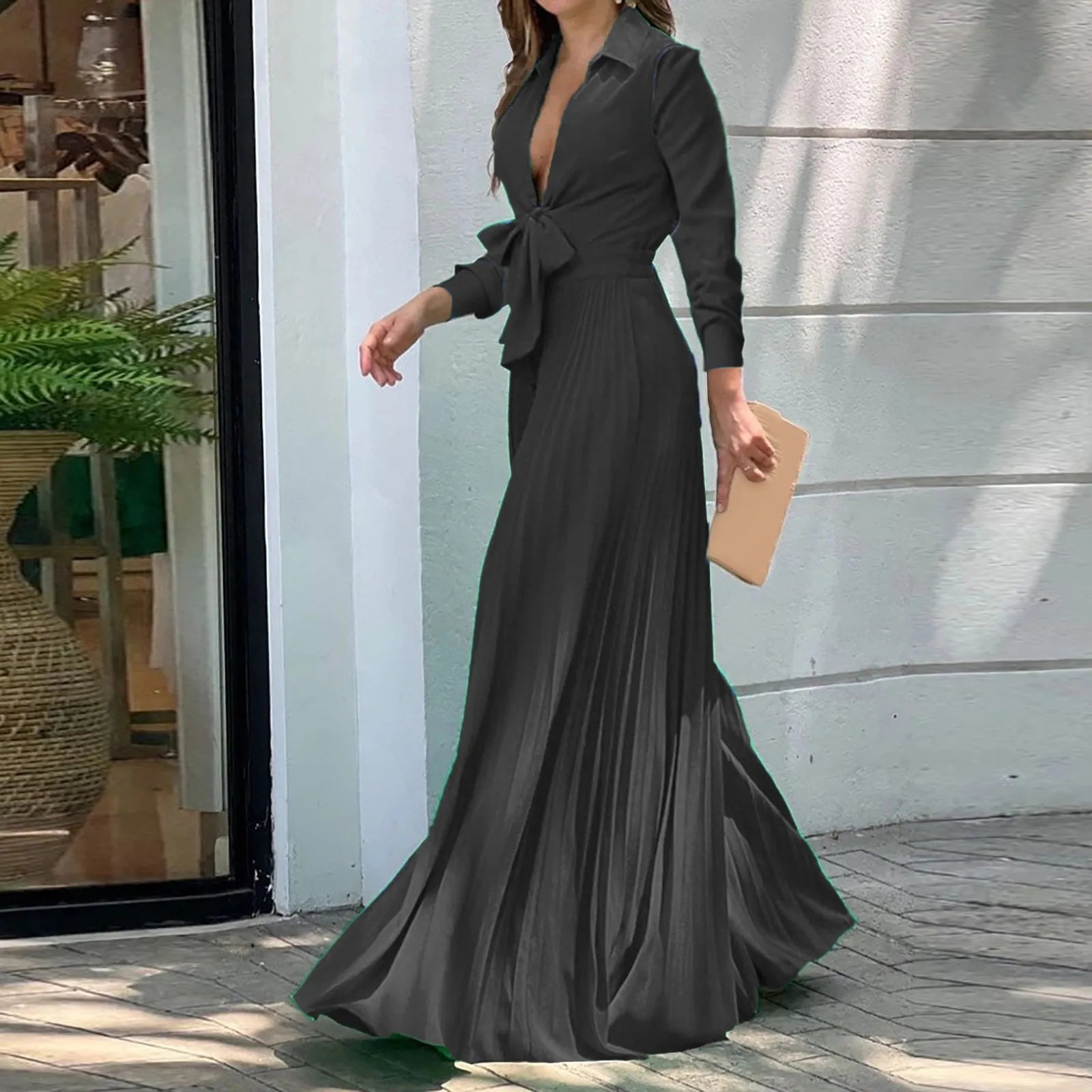High Waist  Long Sleeve  Deep V Neck Light Luxury Jumpsuits