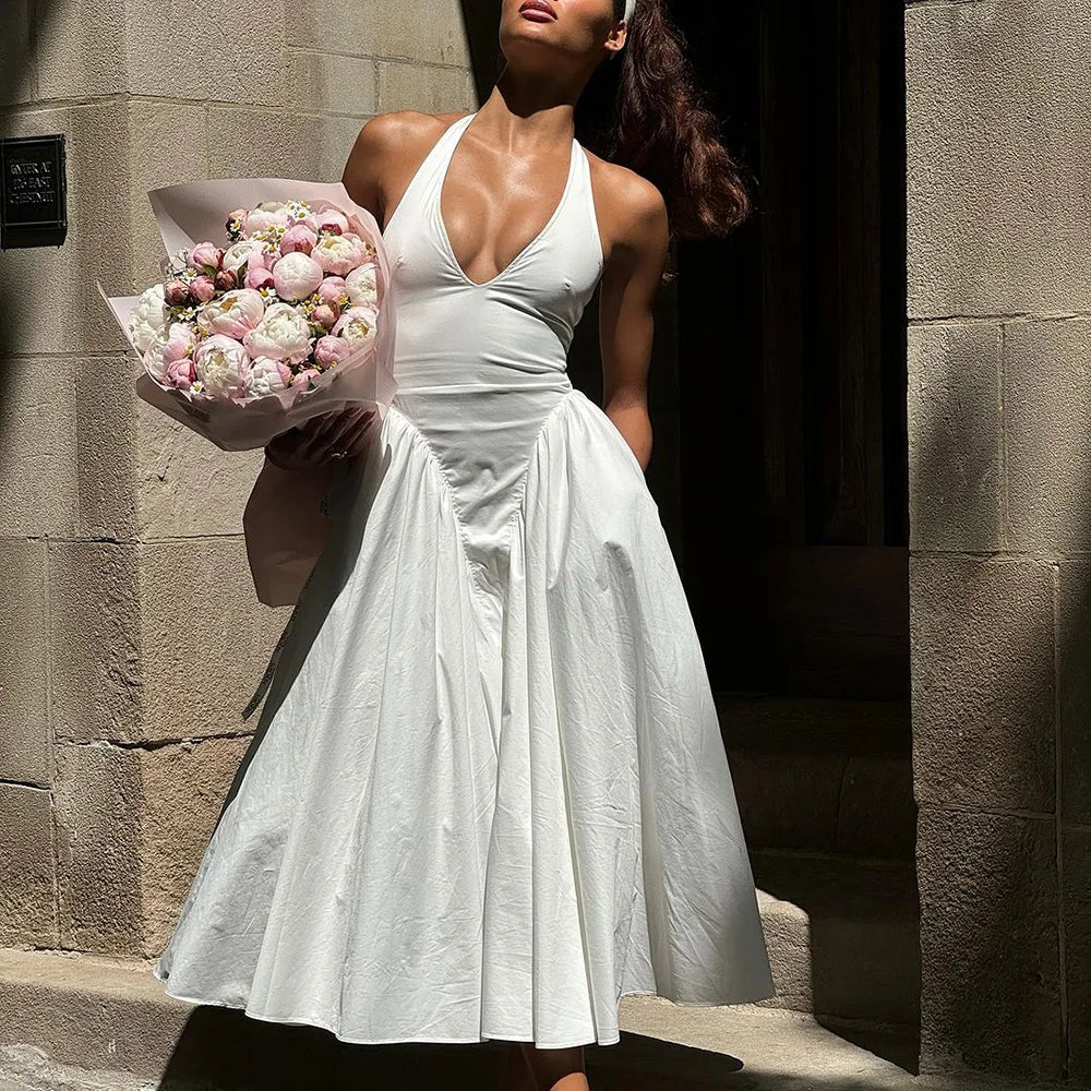 Summer Backless Deep V Spliced Long Dress