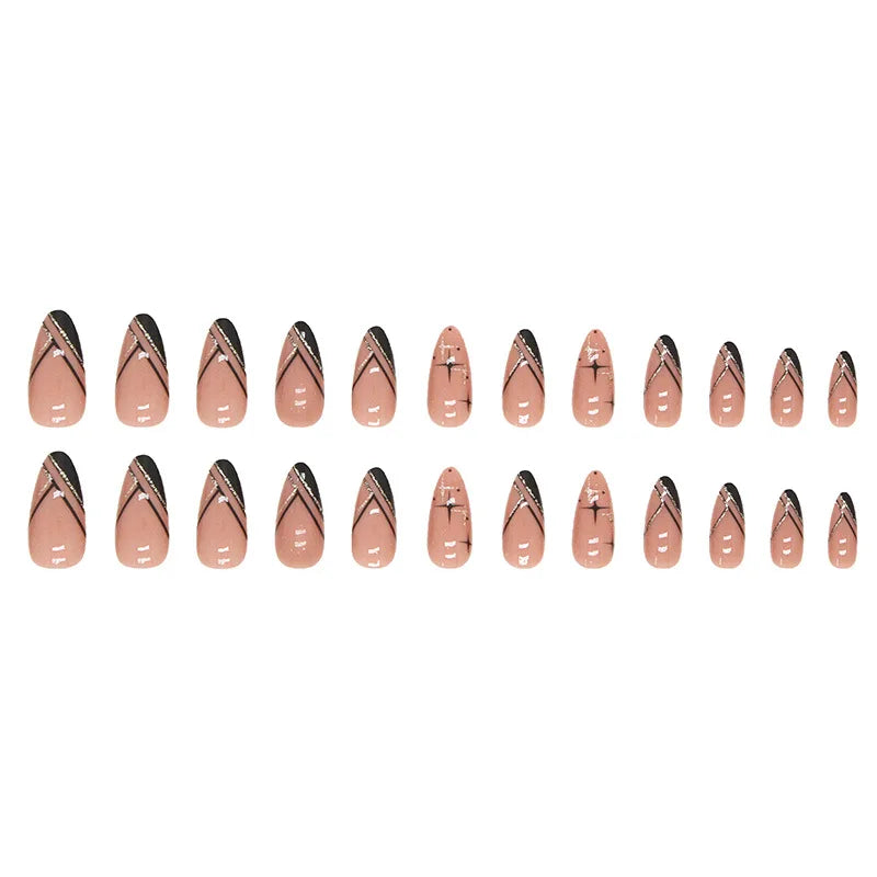 24Pcs/Box Almond Round False Nails Detachable Stiletto Fake Nails