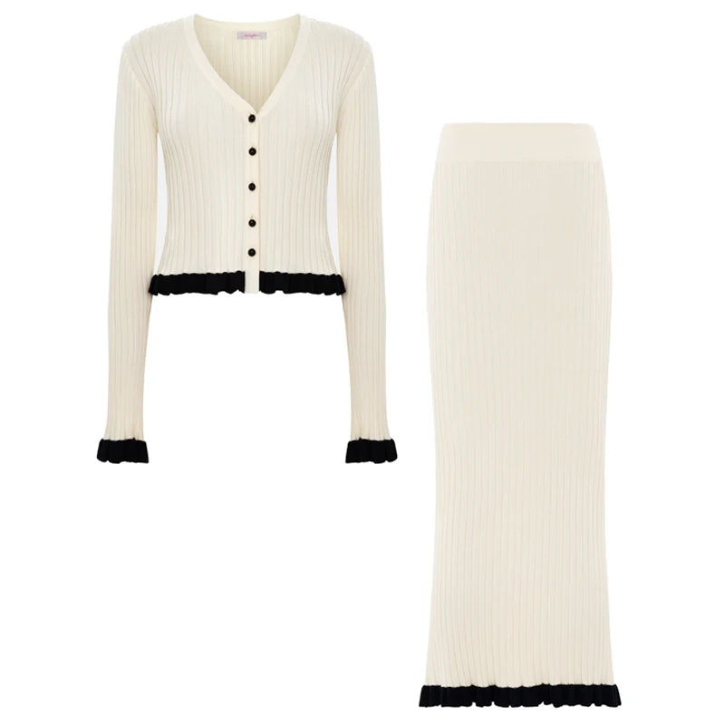 Long Sleeve Top And Long Skirt Set 2 Piece Elegant Outfits