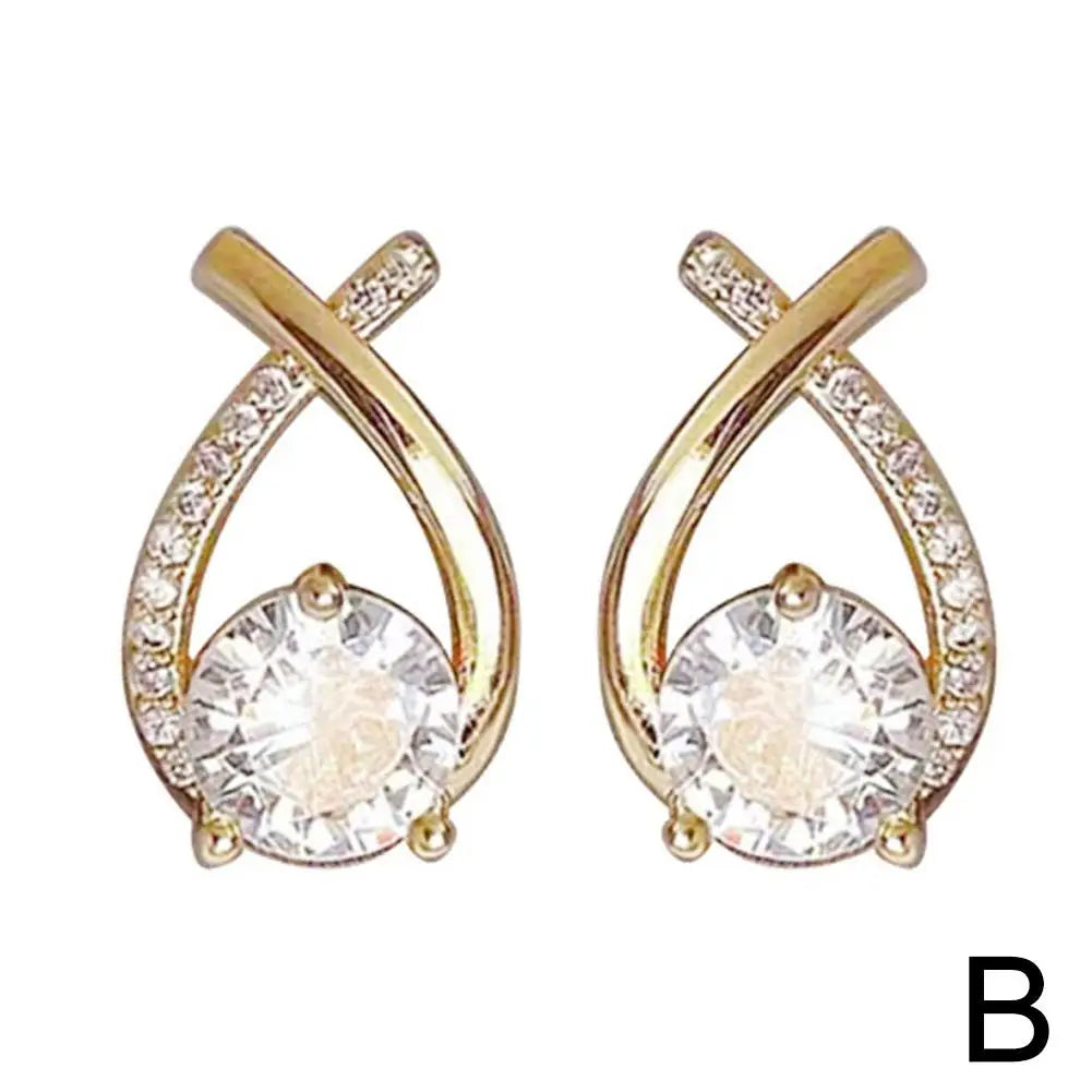 Korean Style Elegant Crystal Fashion Cross Stud Earrings