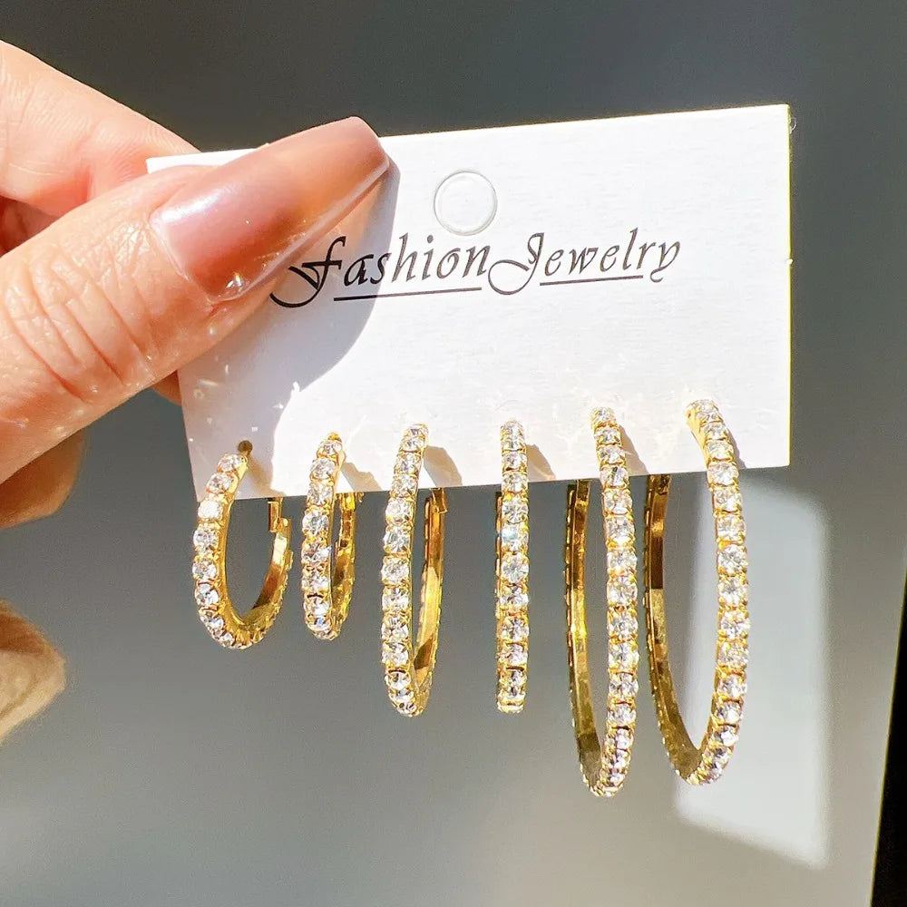 6pcs Classic Zircon Hoop Earring Set – Timeless Shine for Every Moment