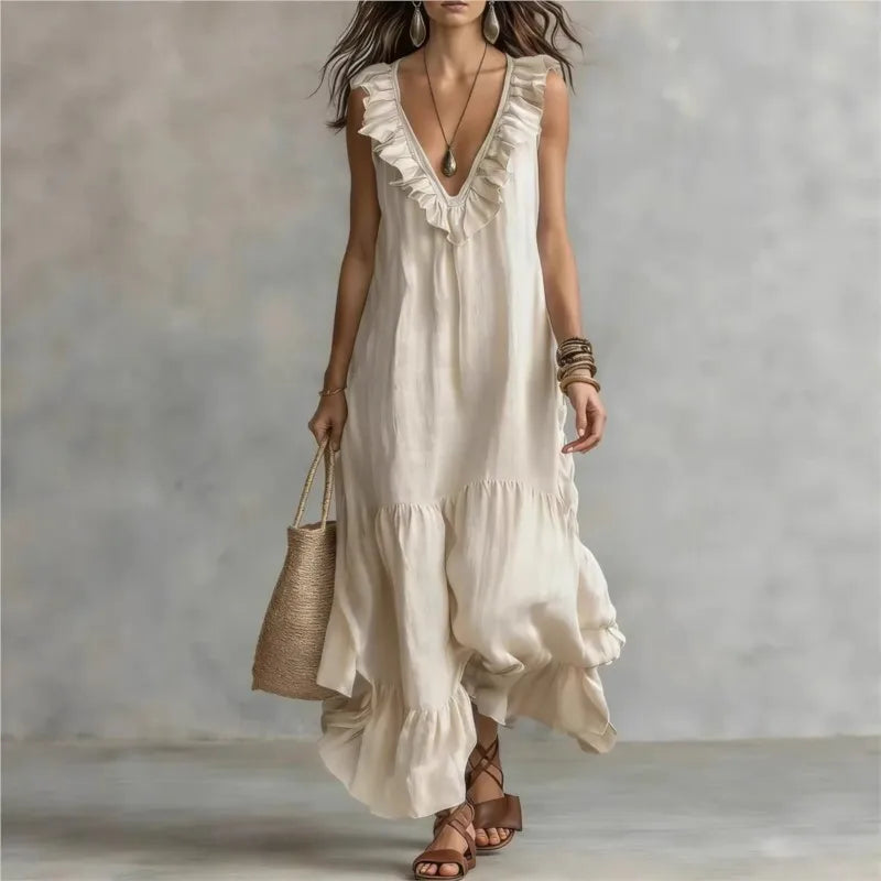 New Women's Casual Sleeveless V‑Neck Large Swing Dress