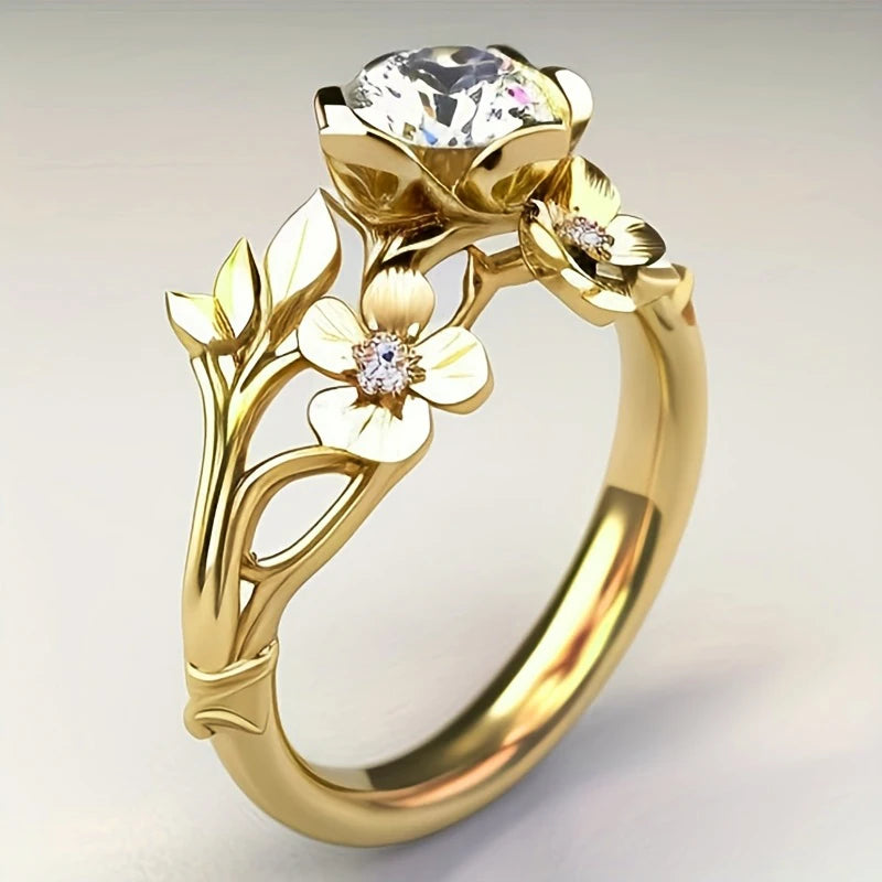 Gorgeous Flower Ring Delicate Bright Engagement Jewelry for Women